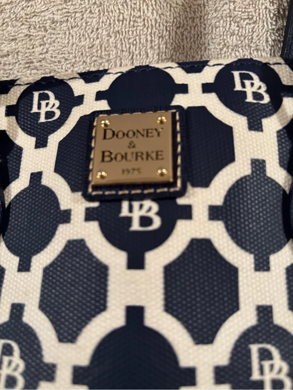 Dooney & Bourke Navy and White Patterned Logo Tote